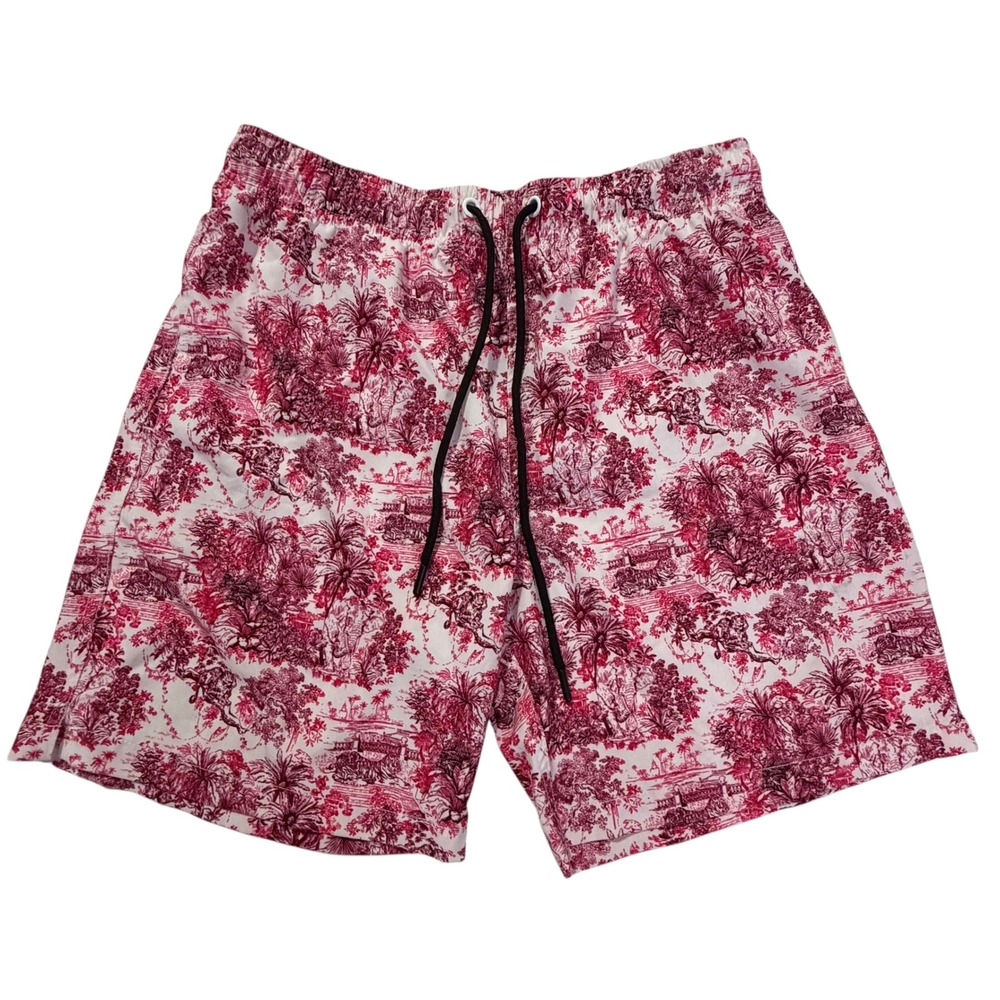 Members Only Mens Red Toile Tropical Tiger Swim Trunks Shorts Size Small